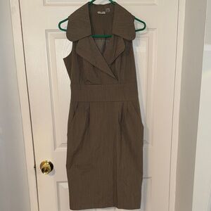 Worthington Taupe Midi Dress with Wide Collar